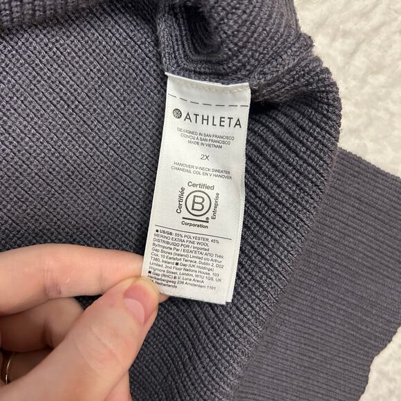 Athleta Womens 2X Hanover Refined V-Neck Sweater Pullover Stretch Ribbed Purple - Picture 8 of 11
